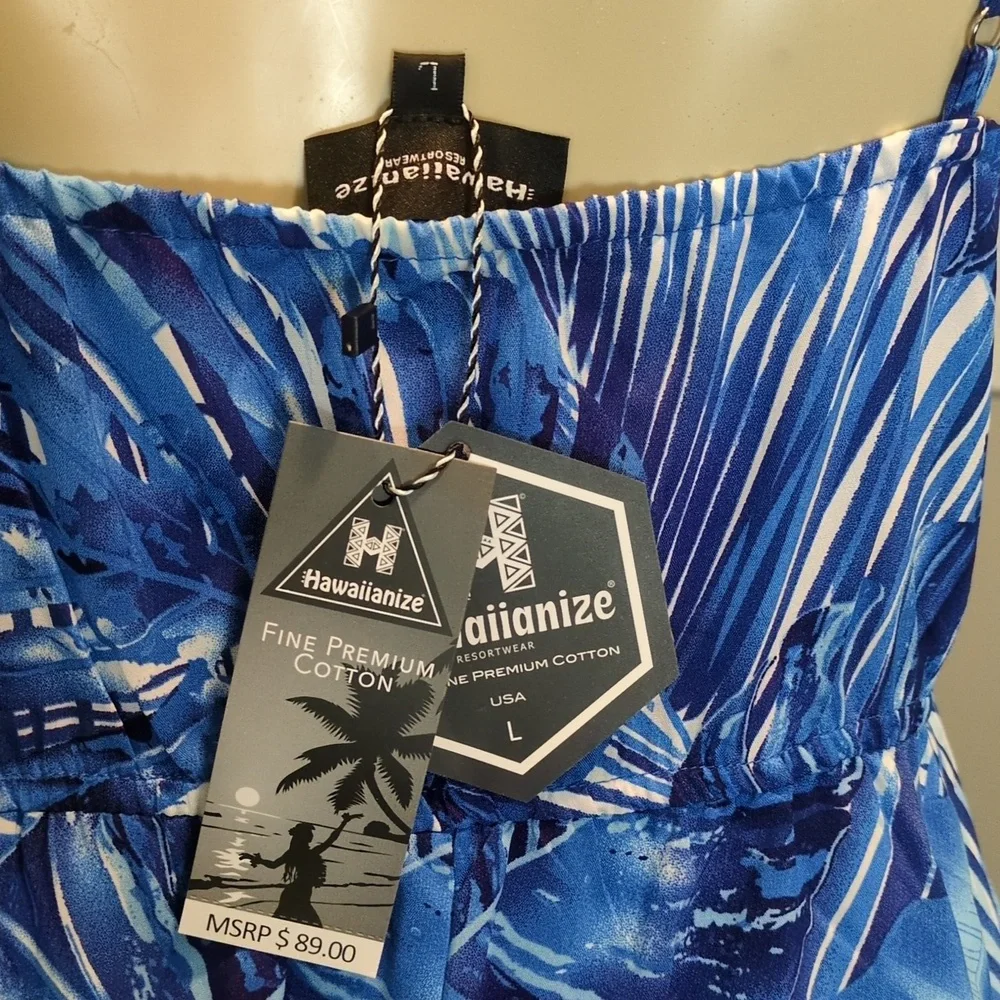 Hawaiianize Blue Tropical Print Cotton Maxi Dress Women's Large NWT